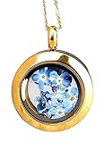 MadamLili - Echte Vergissmeinnicht Blüten Medaillon Gold Anhänger Set - 925 Sterling Silber Vergoldet - Halskette 50cm - Naturschmuck Trockenblumen Forgetmenot - Handgefertigt - Exklusive Schmuckbox