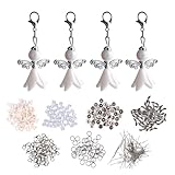 50 Sets Schutzengel Selber Machen Set, Weihnachtsbasteln Engel Schutzengel Bastelset Machen Perlenengel Anhänger, Schlüsselanhänger Engel, für DIY Basteln, Hochzeit und Taufe