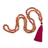Bodhi Mala Kette mit Sandelholz-Duft und farbiger Quaste in berry, 108 Perlen
