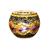 Mosaik-Teelichthalter aus Glas, handgefertigter romantisch gebeizt Votivkerzenhalter Kerzenständer Glas für Tischdekoration, Valentinstag, Hochzeit,Geburtstagsfeier, Heimdekoration (A)