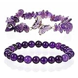 Mabor Perlenarmband Damen, 2 Stück Amethyst Armband Lila Amethyst Edelstein Armband Damen Schmetterling Kristallen Armbänder Amulett Armbänder Spirituelle Geschenke