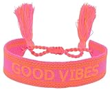 Selfmade Jewelry Stoff Armband Love Armband in Pink - Gewebtes Freundschaftsarmband, ideale kleine Geschenke für Frauen, einzigartiges Geschenk für Frauen (NEON GOOD VIBES)