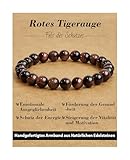 Landorilo Handmade Echte Naturstein Perlen Heilsteine Armband Damen Herren, 8MM Runde Edelsteine Yoga Armbänder, Glücksarmband, Kreative Schmuck Geschenke(Rotes Tigerauge)