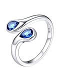 Silvora Ringe Silber 925 Damen Offenes Toi Et Moi Ehering Ring Sterling Silber Verstellbar Saphir Geburtsstein Fingerring 2mm breit Zirkonia Freundschaftsring Partnerring Frauen Damen