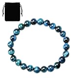 Fanxaolnes Armband aus Natürlichem Blauem Tigerauge 8mm, Elastisches für Männer und Frauen, Hochwertiges Handgefertigtes Naturstein Chakra als Geschenk