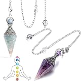 KAIYAYA 2 Stücke Pendulum Pendel Amethyst Kristall Edelstein Pendel Kristall Harz Pendel Ornamente mit Kette für Wahrsagen Hexerei Zeremonie Meditation Balancing (Lila+Blau)
