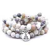 Self-Discovery Natur, 108 Perlen, Mala, Armband, Halskette, Schmuck, Meditation, mit Yoga-Charme, One Size, Amazonit-Stein