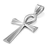 JewelryWe Schmuck Edelstahl Ägypten Ägyptisches Zeichen Anch o. Ankh Kreuz Anhänger mit 50cm Kette, Halskette für Herren Damen, Silber