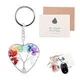 Lebensbaum Schlüsselanhänger Mit 7 Chakra Heilsteinen, Herzform Schlüsselkette Als Spiritueller Glücksbringer, Edelstein Anhänger In Lila, Blau, Grün, Gelb, Rot, Orange, Geschenk Für Energiearbeit