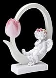 Weiße Engel Figur Putte mit Tulpe 16 cm | Cherubim Putte Deko Liebe