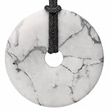 Lebensquelle Plus Edelstein Donut Ø 40 mm + Baumwollband + Edelsteinkarte | Naturstein Anhänger Halskette | Echte Heilsteinkette inkl. Band (Magnesit)