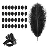 32 Stück Straußenfedern, Straußenfeder, Federn Groß, Schwarze Federn, Federn Schwarz, Black Feathers, Feathers Strauß Feder Plume für Hochzeit Party Fest Tisch Herzstück Dekoration (15-20cm)