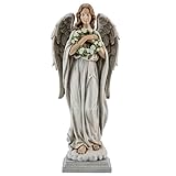 ShineOnAngel Gartenengel mit Blumenkranz, Statue, 40,6 cm, Engel mit Blume, Outdoor-Statue, Gedenkengel, Outdoor-Dekoration