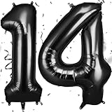 OFFCUP Luftballon Zahlen 14, Schwarz 14 Geburtstag Zahlen Ballon 101cm Groß Folienballon 40 Zoll Helium Ballons zum Mädchen Junge Geburtstag Party Deko Abschluss Jubiläums（14, Schwarz）