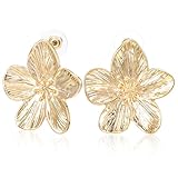 Blumen Ohrringe Gold mit Anhänger - Vergoldete Dicke Boho Statement Ohrringe für Damen und Frauen - Hängend, Weihnachtsohrringe