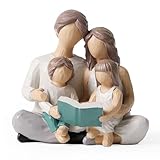 Tagtight Familienfiguren mit 4 Lesebuchfiguren, Handbemalte Harz Figuren Eltern oder Tochter und Sohn Skulptur, Familien Statue Geschenke für Geburtstag Thanksgiving Weihnachten, Dekoration