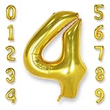 AULE Luftballon Zahl 4 Gold: XXL 101 cm Zahlen Folienballon Geburtstag Gold 4 Jahre 40 Zoll Helium Ballon Kinder Junge Mädchen Zahlenballon für Babyparty Jubiläum Deko