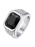 Bestyle Herren Bandring Schwarzer Onyx Edelstahlbandring Synthetischer Edelstein Fingerring Biker Ring für Männer, Daumen Pinky Ring Mens Fashion Ring Schmuck Größe 67, Silber