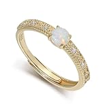 Meissa Opal Ringe für Frauen Geburtsstein Ringe Stapelbare Ringe 925 Sterling Silber Gold Ringe Echte Opal Ringe Größe verstellbar von 49-56.5 (Gold)