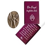 Herzmensch EIN Kleiner Engel begleite Dich – Schutzengel Figur Glücksbringer Geschenk aus massiver echter Bronze 4,2 x 3 cm zu Weihnachten, Geburtstag, Kommunion