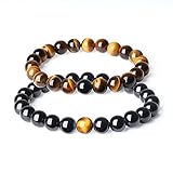 COAI Geschenkideen Partnerarmbänder Freundschaftsarmbänder aus Tigerauge Gelb und Schwarzer Turmalin
