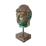 Thailändische Buddha-Kopf-Statue, 22,9 cm, religiöse Figur, Kunstharz-Skulptur, buddhistisches Ornament für drinnen und draußen, Tischdekoration, dickes Ölgemälde