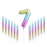 1 Satz 6,9 cm Geburtstagskerzen, Spiralkerze mit Regenbogenverlauf für Geburtstagsfeiern (Nummer 7, mit 12 Kerzen)