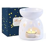 Bochee Keramik Duftlampe Aromalampe mit Geschenkbox, Teelichthalter Kerzenhalter Set Sternchenmuster Aroma Diffuser