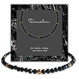 happymaker - Schwarzer Turmalin Armband Damen, Perlenarmband Damen mit echten Turmalin, Heilsteine Armband mit Verschluss, Geschenkverpackung, Schutzstein und Kraftstein Geschenk, Handmade