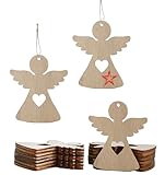 HERZONE 50pcs Holz Engel Anhänger Weihnachten Schutzengel Glücksbringer Weihnachtsdekoration (braun Engel mit Herz)