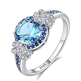 Bellitia Jewelry Damen Mädchen Verlobungsring 925 Sterling Silber Blautopas Ring Geschenk für Verlobung Jubiläum Hochzeit, Echter Topaz und Zirkonia Schmuck