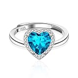 ALEXCRAFT Ringe Silber 925 Damen mit Herz Blau Zirkonia Verstellbar Ringe Schmuck für Frauen Freundin Mama Mädchen