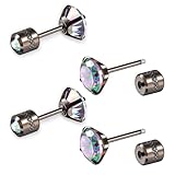 Yolev 2 Paar Titan Ohrringe Damen Herren Medizinische Ohrstecker für Empfindliche Ohren Schraube Zurück Hypoallergen Edelstahl Ohrstecker Titan Earrings Mondstein Opal Kleine Knorpel Piercing