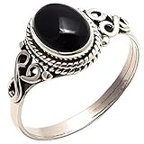 Schwarzer Onyx Damen Statement Ringe Größen 5-11 925 Sterling Silber Ring Vintage Stil mit Internationaler Größentabelle