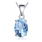 JewelryPalace Oval 2.1ct Echt Topas Birthstone Solitär Kette Anhänger, Schmuck Set mit Himmelblauer Stein, Halsketten Damen Silber 925 Collier Edelstein Mädchen, Ketten für Frauen Geschenk 45CM