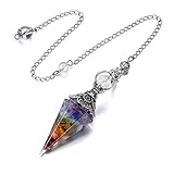 GEHECRST Schmuck Edelstein Pendel Steine Pendulum Pendel Anhänger mit Kette für Reiki Heilung Dowsing Scrying Balance Armband (7 Chakra-Edelsteine)