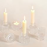 Cnwinu 6er Set Glas Kerzenhalter,2-in-1 Teelichthalter Transparent,Kerzenständer für Stabkerzen,Klein kerzenhalter stabkerze für Hochzeit Tischdeko,Esstisch Party,Weihnachten Advent (Klar)