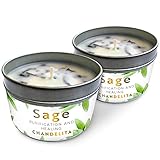 Chandelita Duftkerze aus Reinem Salbei mit Salbeiblättern – Für Segen, Hausenergie & Spirituelle Reinigung – Duftkerzen aus Sojawachs – Vegane Kerze – Aromatherapie Candle – Chakra-Heilung (2 Stk.)