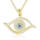 KINGWHYTE Böses Auge Halskette 925 Sterling Silber Dämon Auge Schutz CZ Halskette 24K Gold plattiert Glück Amulett Halskette Böses Auge Schmuck Geschenke für Frauen