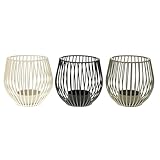 MACOSA NO62479_x3 Teelichthalter 3er Set Metall Schwarz, Weiß Grau Moderne Teelichtständer Deko Metallwindlicht Windlicht Tisch-Dekoration Kerzenhalter Teelicht-Halter Kerzenständer