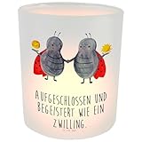 Mr. & Mrs. Panda Teelicht Sternzeichen Zwilling - Geschenk, Tierkreiszeichen, Windlicht Dekorieren, Teelichthalter, Zwillingsbruder, Horoskop,