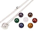 EMPORIA Set für Damen mit silberfarbener Chakra-Halskette mit echten Edelsteinen - sieben Edelsteine für die sieben Chakren: für spirituelles Wohlbefinden und positive Energie