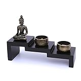 Flanacom Zen Garten mit Buddha Figur - Japanischer Miniatur Garten - Feng Shui Kerzenhalter - Esotherik Set mit 2 Teelichtern - Glücksbringer aus dem Buddhismus und Daoismus (als Teelichthalter)