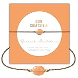 happymaker - Pfirsich Mondstein Armband Damen, Edelstein Armband mit 18k vergoldeten Perlen auf Nylonkordel und Geschenkverpackung, handgefertigt in Deutschland