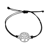 Nuoli® Lebensbaum Armband Damen Silber (verstellbar bis 20cm) Baum des Lebens Armbändchen für Frauen & Mädchen, aus schwarzem Stoff mit Metall Anhänger