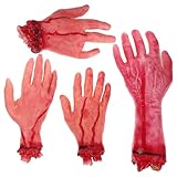 CLISPEED 4er Set Blutige Abgetrennte Hände - Gefälschte Hand Körperteile | Gruselig Gebrochene Hand | Weich & Realistisch Hände Cosplay Gefälschte Hand für Spukhaus Karneval Halloween Weihnachten