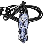 KYEYGWO Blauer Punkt Stein Heilstein Punkt Anhänger Halskette für Damen und Herren, Kristall Sechseckiger Anhängers Heilung Reiki Pendel Kette, Chakra Steinpendel Hexagon Schmuck