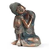 Vivi Idee schlafende Buddha Figur Statue Skulptur, Tischdeko Meditation Thailand, Deko Wohnzimmer Badezimmer aus Kunstharz, 23cm Höhe (Schlafender Buddha Bronzen)