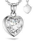 Herzkette 925 Sterling Silber Halskette Damen Kette mit Herz Anhänger Ich liebe Dich (45-50cm) Silberkette mit Herz Zirkonia Schmuckgeschenk für Frauen Sie Ehefrau zum Hochzeitstag Geburtstag Jubiläum