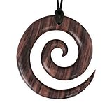 Fly Style Damen Halskette - XL Spirale Holz Anhänger - Amulett Kette - Boho Schmuck